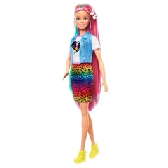 Boneca Barbie Cabelo Arco Iris Leopardo