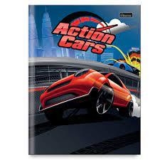 Caderno brochura Action Cars 96 folhas - DecorToys Presentes & Brinquedos