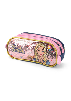 Estojo Triplo Barbie Pet Paetê Azul - Luxcel - comprar online