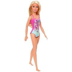 Boneca Barbie Praia Loira Maiô Rosa Floral GHW37 - Mattel