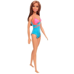 Boneca Barbie Praia Morena Clara Maiô Azul GHW40 - Mattel