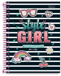 Caderno Espiral Style Girl 96 folhas - DecorToys Presentes & Brinquedos