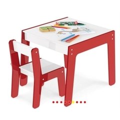Kit Conjunto Mesa Infantil Em Madeira Com Cadeira Vermelha Mesinha Didática
