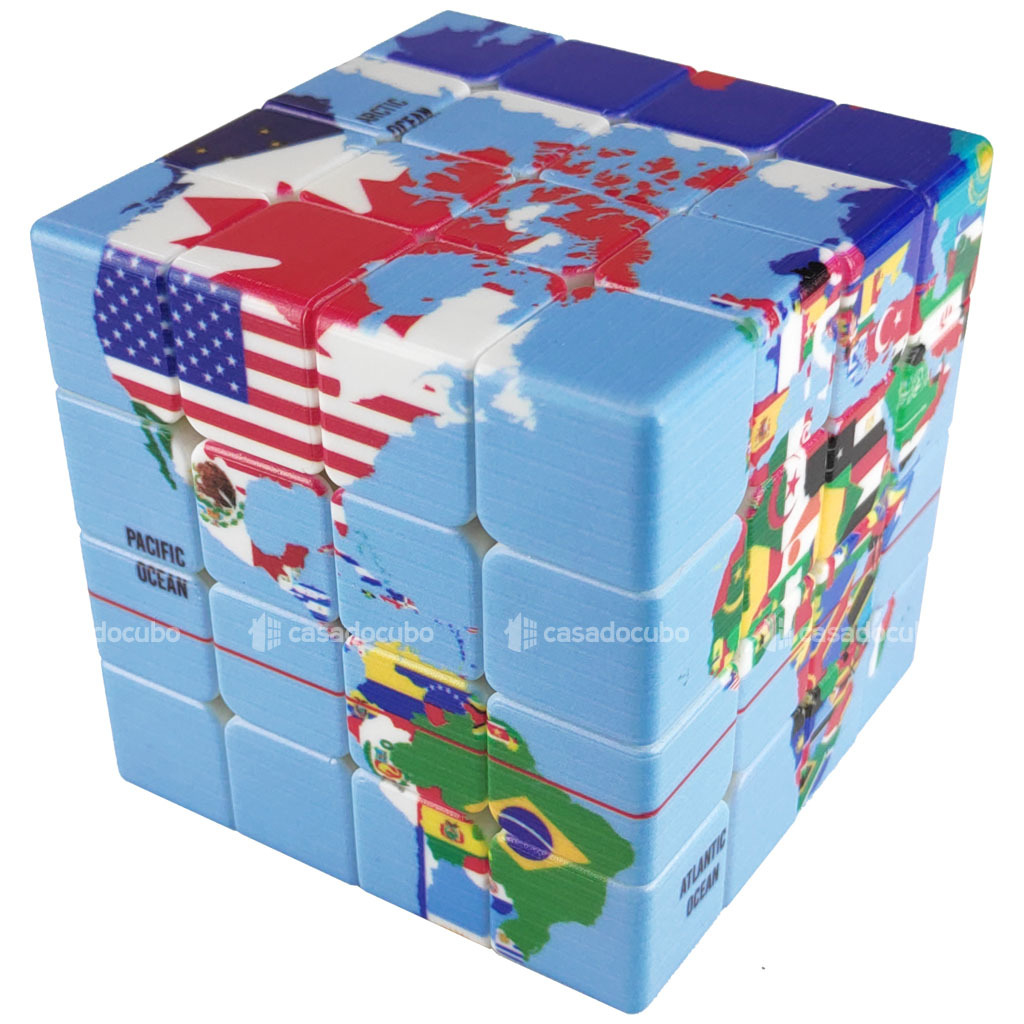 Cubo Mágico 4x4x4 Warina Geográfia Mapa Do Mundo Bandeiras