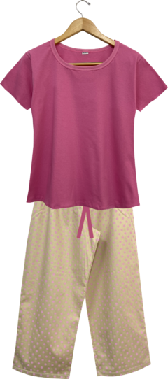 Pijama Feminino Capri Tricoline Bolinha Nude