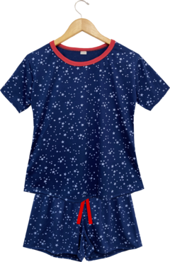 Pijama Feminino Curto Estrelas Marinho