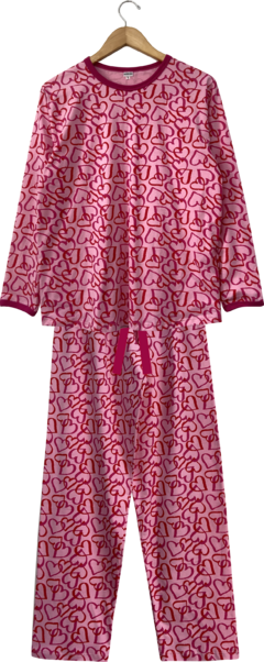 Pijama Feminino Longo Coração Rosa
