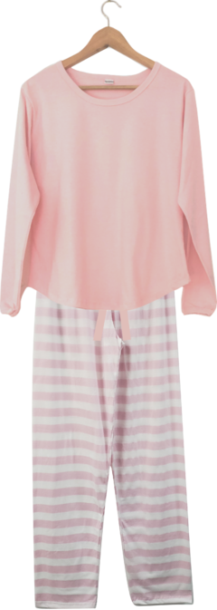 Pijama Feminino Longo Listrado Rosa