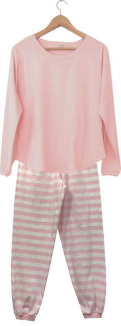 Pijama Menina Longo Listrado Rosa