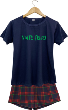 Pijama Feminino marinho NATAL XADREZ NOITE FELIZ