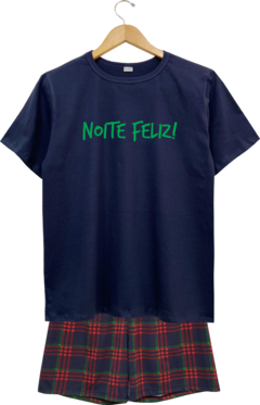 Pijama Masculino marinho NATAL XADREZ NOITE FELIZ