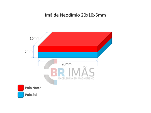 Imã Neodímio N35 20x10x5mm - Bloco - Br Imãs