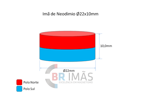 Imã Neodímio N35 Ø22x10 - Disco