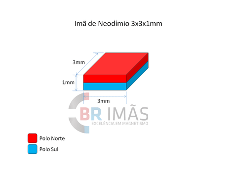 Ima Neodímio N35 3x3x1mm - Bloco - Br Imãs