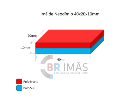 Imã Neodímio N35 40x20x10mm - Bloco - comprar online
