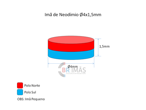 Imã Neodímio N35 Ø4x1,5mm - Disco