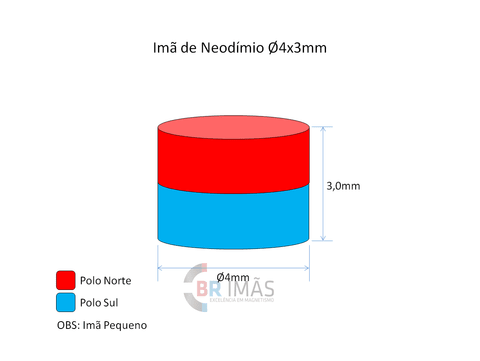 Imã Neodímio N35 Ø4x3mm - Disco