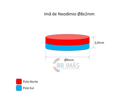 Imã Neodímio N35 Ø8x2mm - Disco