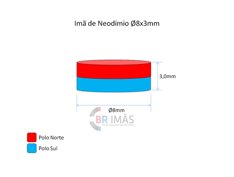 Imã Neodímio N35 Ø8x3mm - Disco