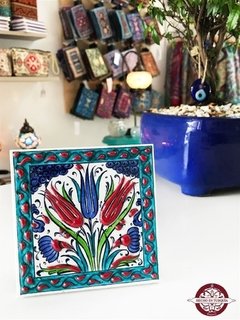 Baldosa en cerámica hecha y pintada a mano pequeña - comprar online
