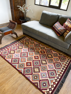 Tapete Kilim Diseño Antep 120x180 cm - Dodurga Beige con vinotinto APM102384 - comprar online