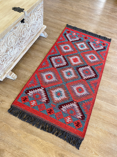 Tapete Kilim Diseño Antep 120x60 cm - Dodurga Turquesa con naranja APM34128