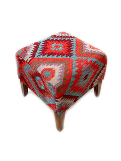 Silla Puff Turco en Kilim - Dodurga Turquesa con Naranja APM156000