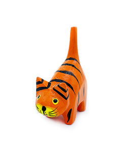 Gato en madera naranja con rayas APM5500 - comprar online