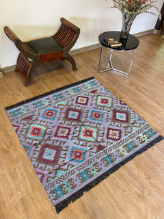 Tapete Kilim Diseño Antep 120x100 cm - Gobeklitepe Azul con vino tinto APM43500 (copia) - buy online