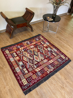 Tapete Kilim Diseño Antep 120x100 cm - Kayi Beige con vino tinto APM43500