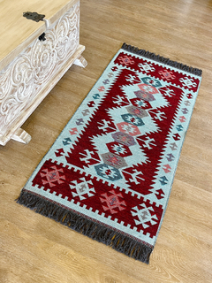 Tapete Kilim Diseño Antep 120x60 cm - Gobeklitepe Turquesa con naranja APM25900 (copia) (copia) (copia) (copia) - comprar online