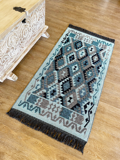 Tapete Kilim Diseño Antep 120x60 cm - Kayi Negro con azul APM34128 - comprar online