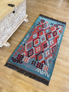 Tapete Kilim Diseño Antep 120x60 cm - Gobeklitepe Turquesa con naranja APM25900 (copia) (copia) (copia) (copia) (copia) (copia)