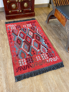 Tapete Kilim Diseño Antep 90x60 cm - Kayi Turquesa con naranja APM31350 - comprar online