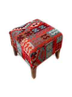 Silla Puff Turco en Kilim - Kayi Turquesa con Naranja APM156000