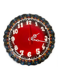 Reloj en cerámica grande tonos rojos