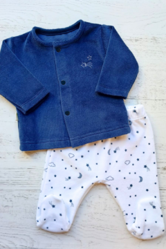 CONJUNTO PLUSH CAMPERA LISA Y RANITA ESTRELLITAS AZUL - BROTECITOS (BROCAYPAPL-FE)