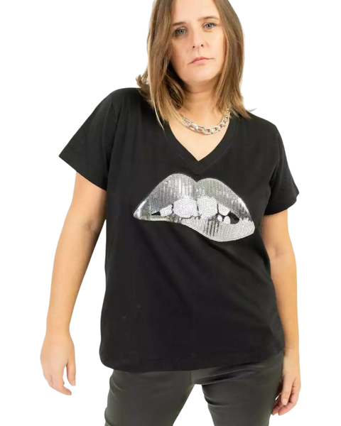 Remera V Oversize (XL) MOUTH SHINE BLACK