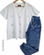 Combo Remera Stars White FLAMEE + Babucha jogger denim Blue (42 AL 48)