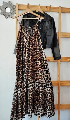 MAXI VESTIDO ANIMAL VOLADO MARRON