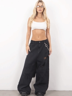 JEAN BETH WIDE LEG BLACK RIPPED