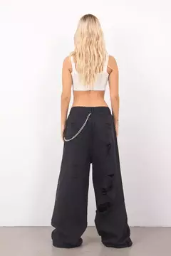 JEAN BETH WIDE LEG BLACK RIPPED - comprar online