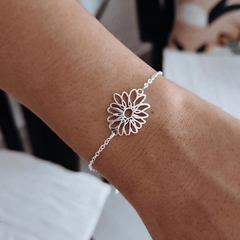 Pulsera flor calada 18 a 23 cm Acero blanco