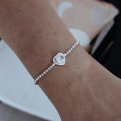 Pulsera con cubics y corazón Acero blanco 17/20 cm