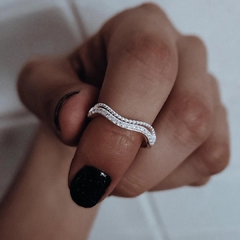 Anillo ondita con bolitas y micropave Plata 925 - comprar online