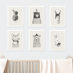 Set 6 cuadros - Animales en grises