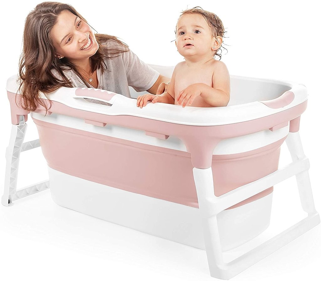Banheira Para Bebê Dobrável Com Suporte Rosa Grande