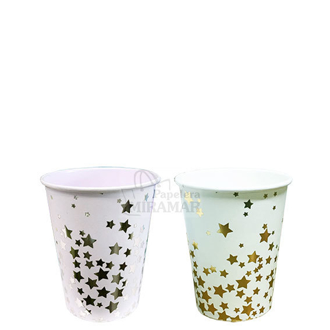 Vasos Polipapel estrellas metalizadas 240cc - Paq x10 unid