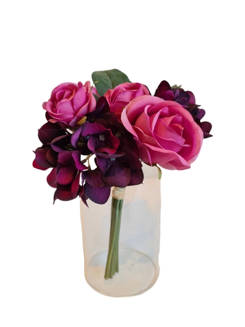 Bouquet rosas & hortensias violet/fucsia