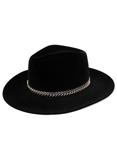 Kit chapéu Fedora Aveludado Preto aba 8cm com 2 faixas de seta em metal - 47027 - loja online